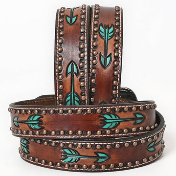 BAR H EQUINE Austin Arrow Spotted Hand Painted Western Leather Men And Women Belt Brown